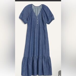 Old Navy Chambray Puff-Sleeve All-Day Maxi Swing Dress